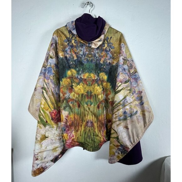 RainCaper Tiffany Peonies & Iris Reversible Rain Cape Lightweight Hooded Wrap - Picture 2 of 7